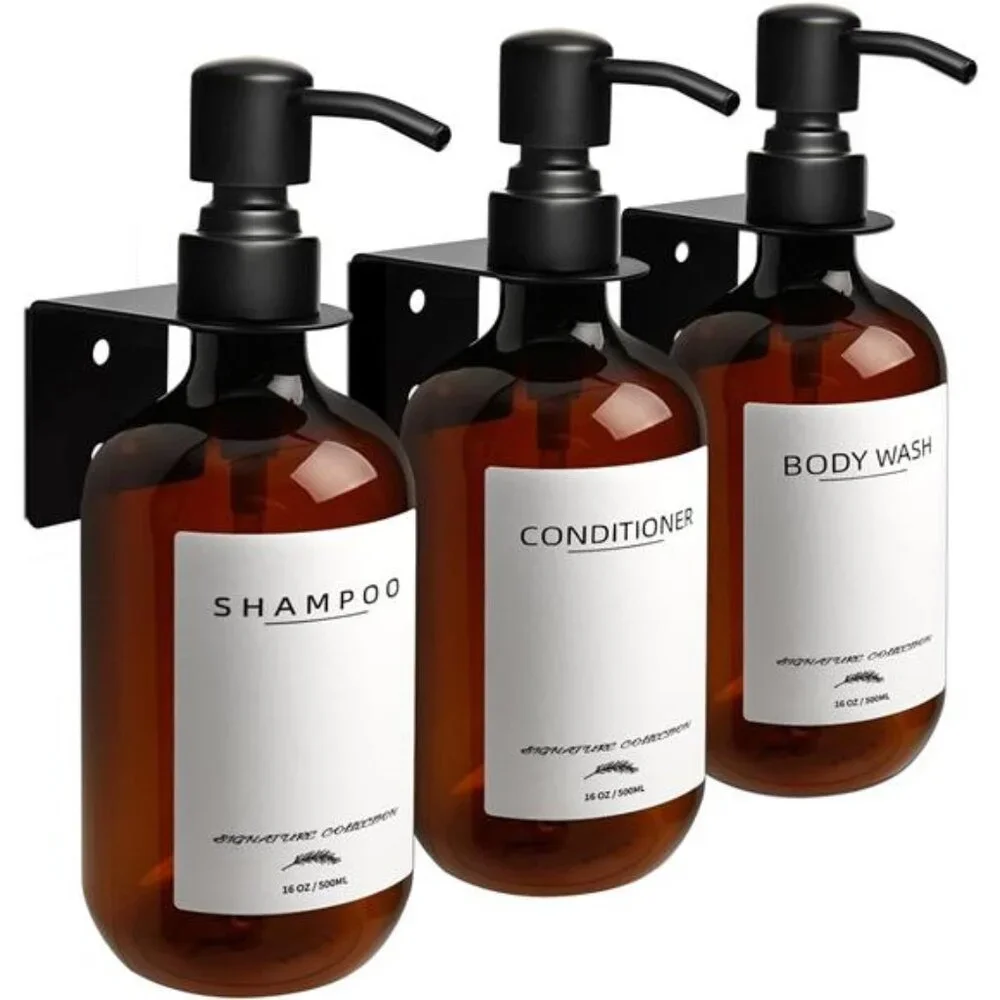 Shampoo Dispenser Wall Mount No Drill Shower Soap Dispenser Bathroom Amber